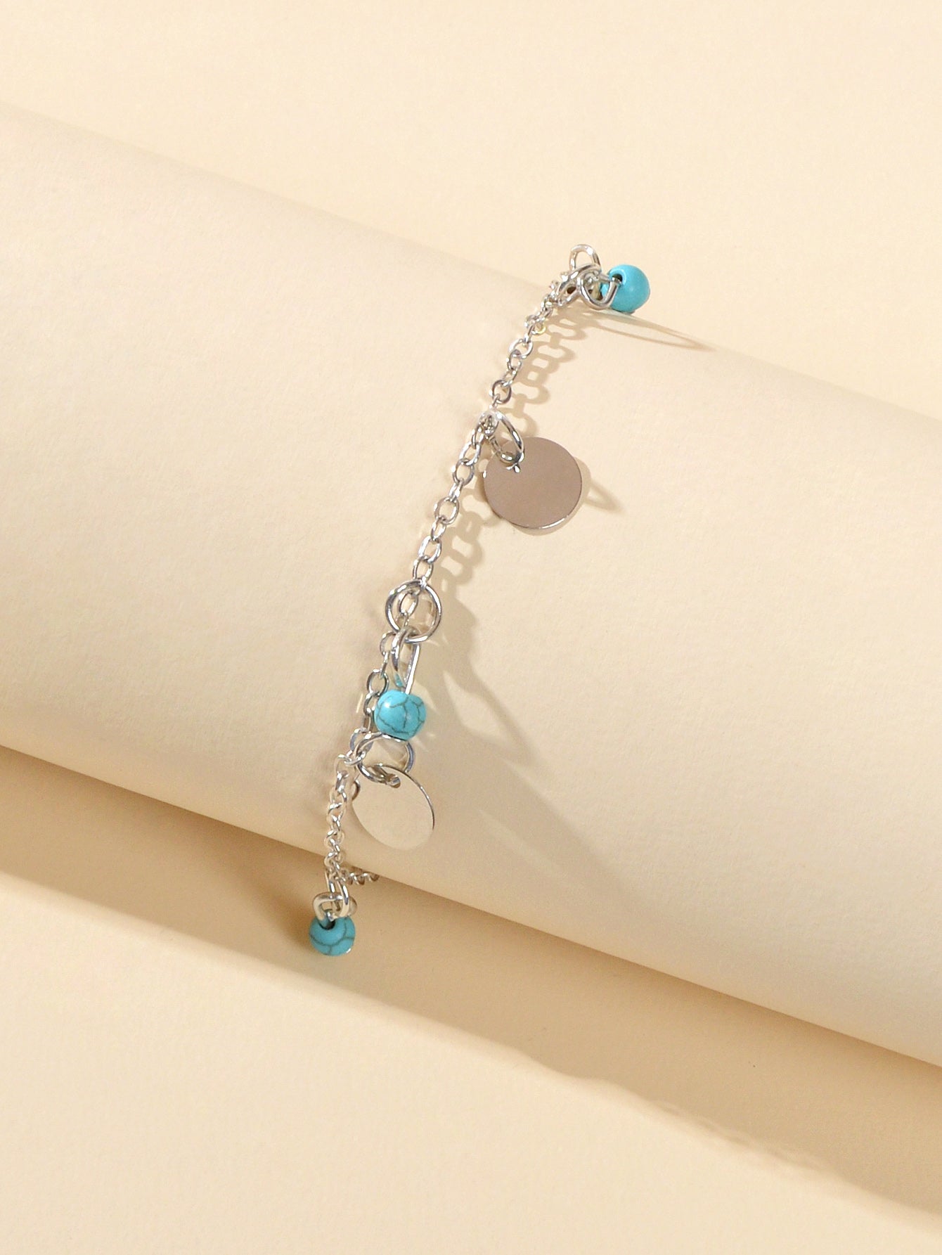 1pc Foot Beach Jewellery Silver Chain Disc Turquoise Charm Women Anklet Bracelet-2