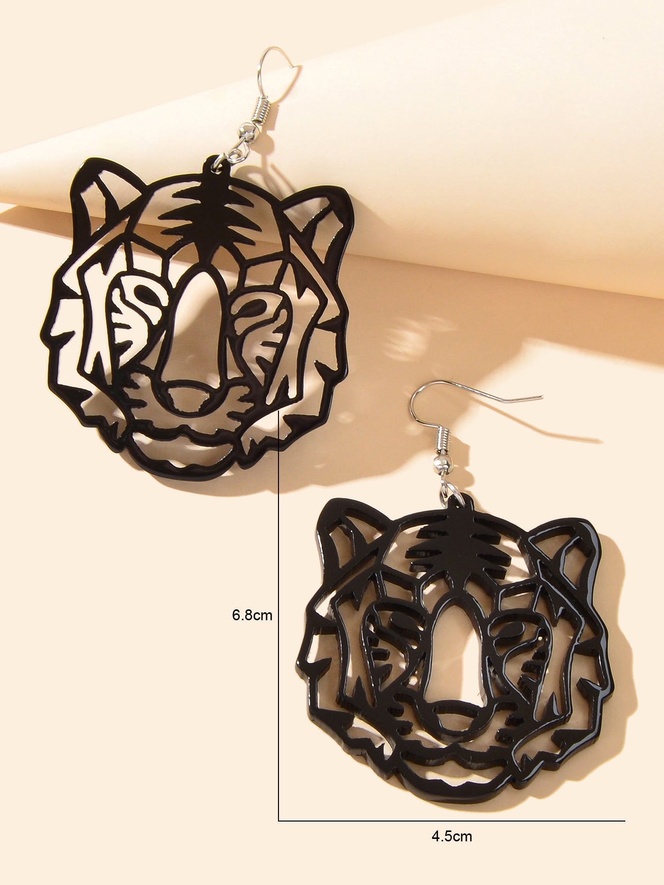 Hollow Black Acrylic Tiger Head Statement Dangle Earrings Women Punk Jewellery-2