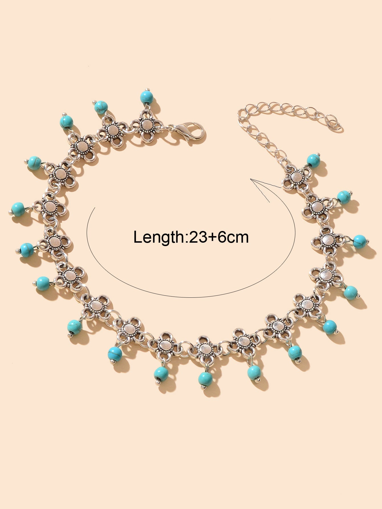 Ethnic Boho Chic Antique Silver Flower Turquoise Charm Beach Anklet Foot Jewelry-3