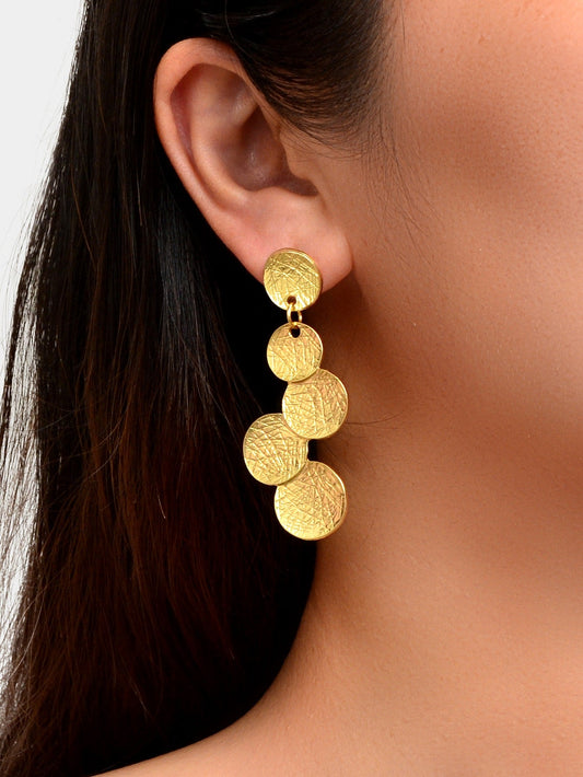 Circle Disc Coin Geometric Flat Brushed Geometric Statement Earrings Gift-1