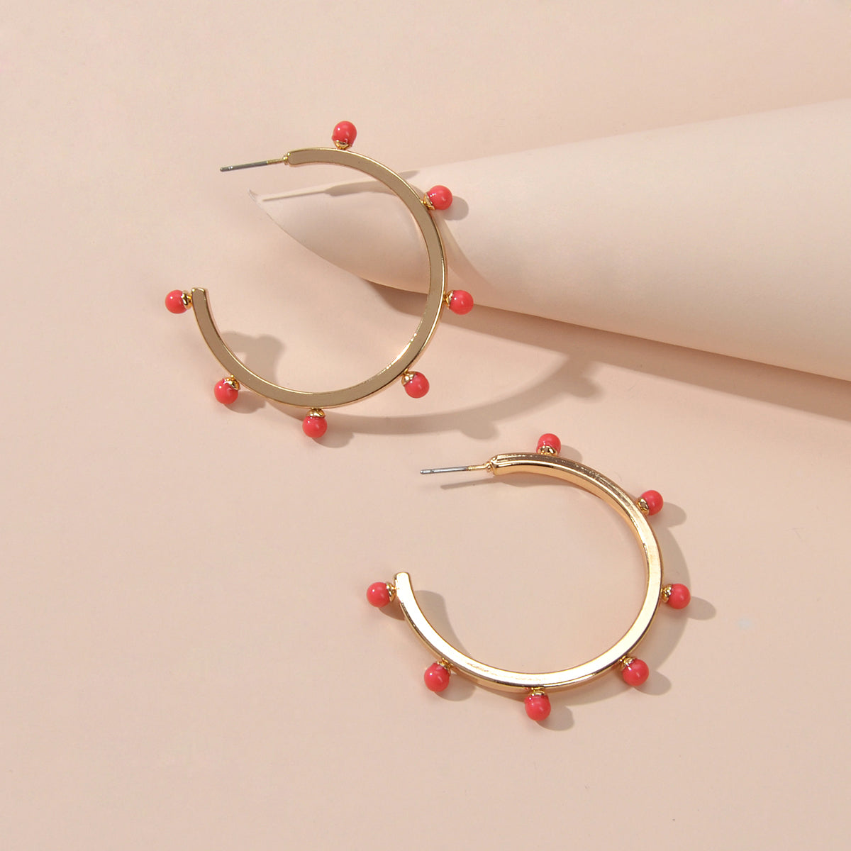Designer Stylish Blue Hotpink Beads Silver Circle C Hoop Huggie Stud Earrings-1