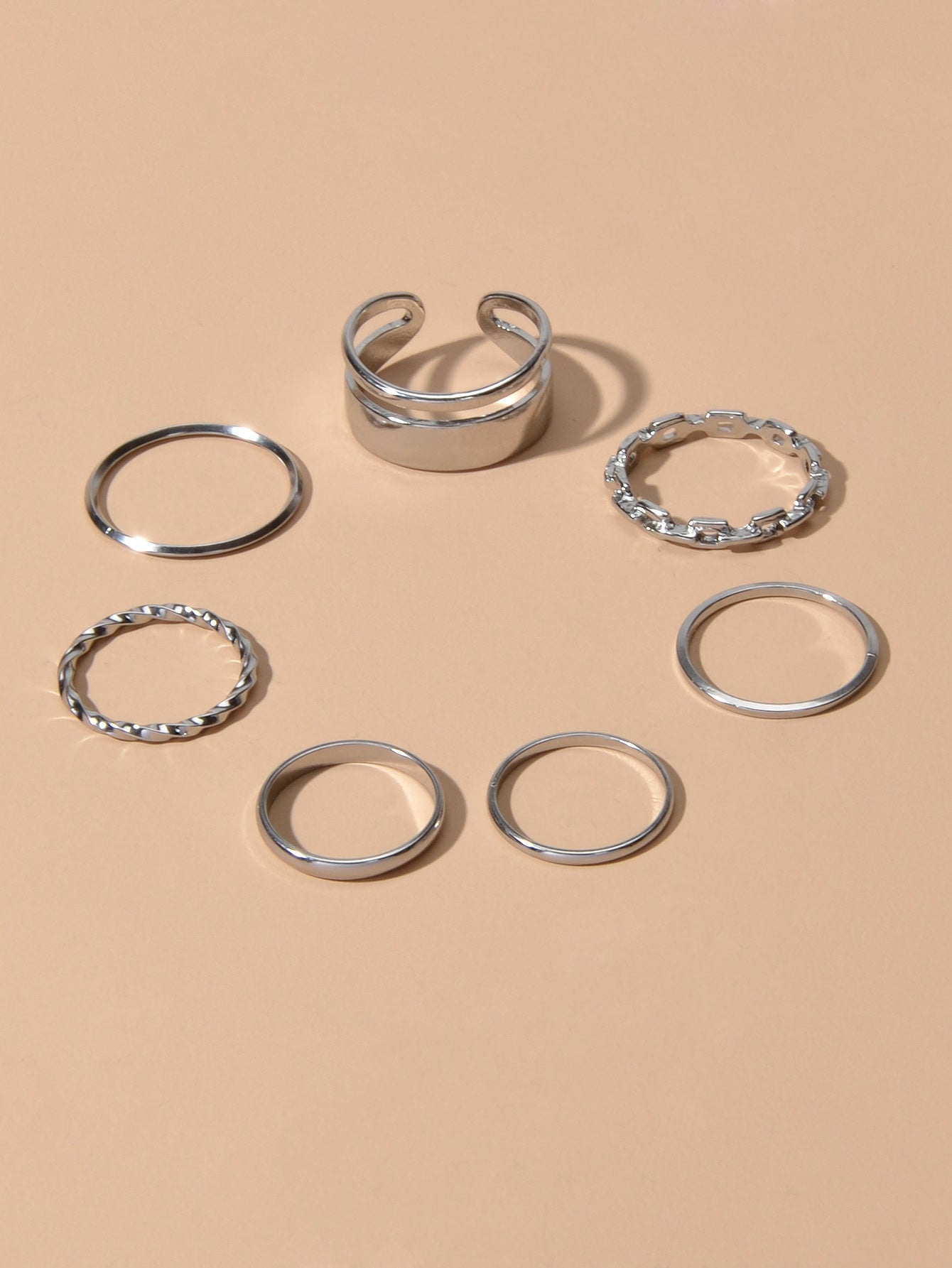 7 pcs Minimalist Gold Silver Stackable Multiple Knuckle Finger Trendy Rings Set-4
