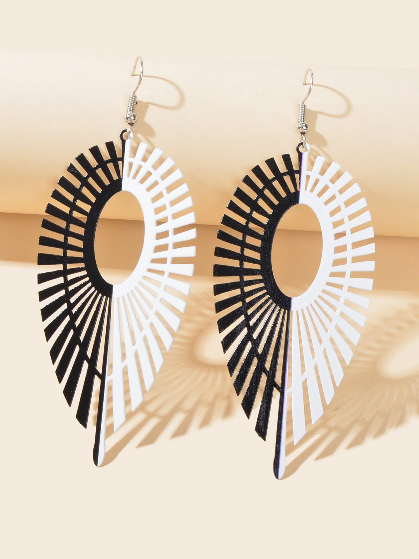 Designer Stylish Black White Hollow Geometric Dangle Earrings Party Decoration-1