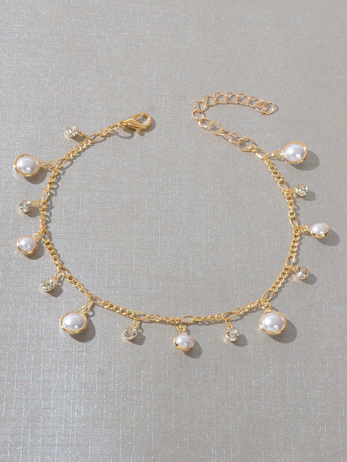 Boho Chic Pearl and Rhinestone Charm Gold Chain Anklet Adjustable Foot Jewellery-1