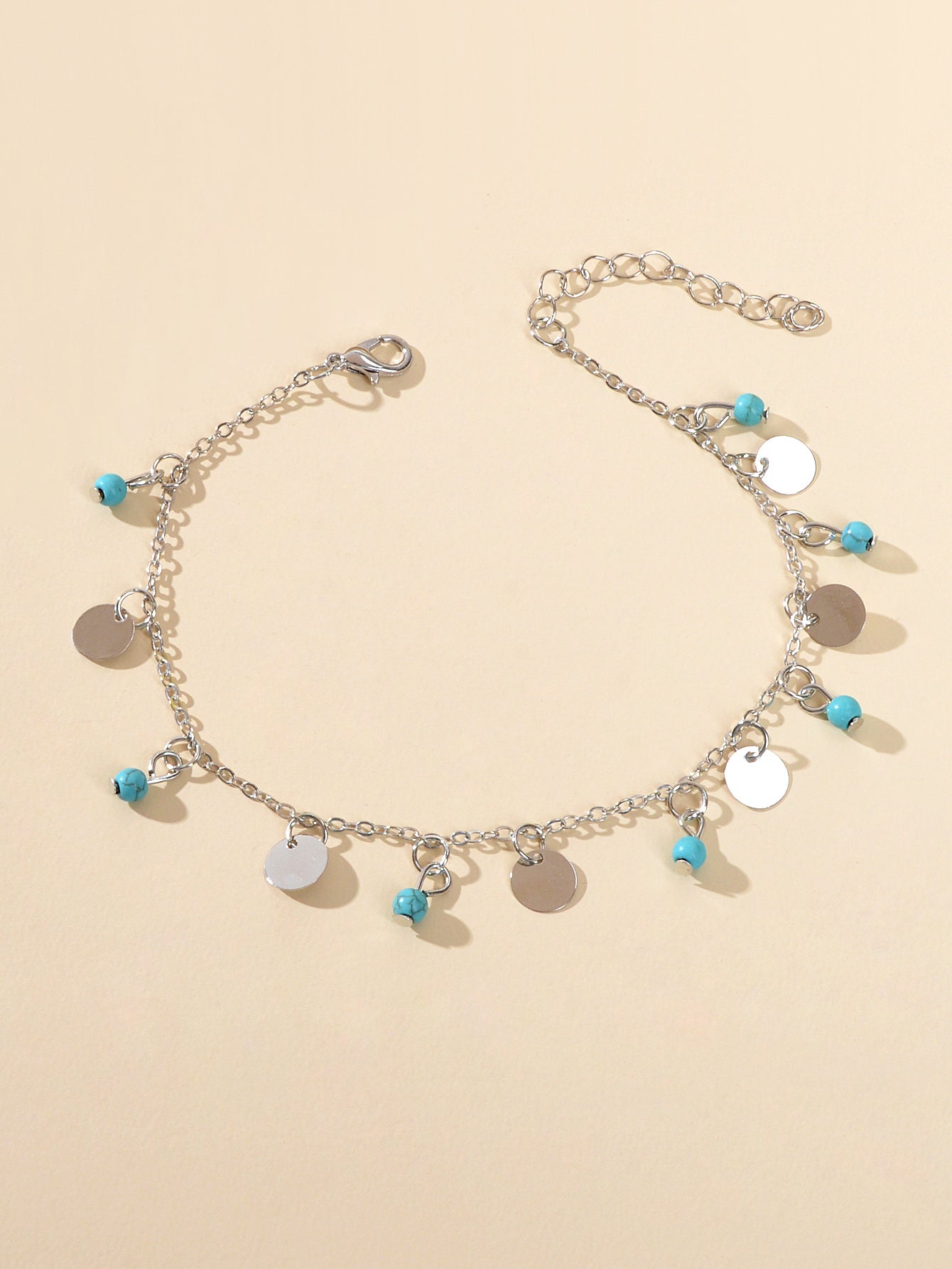 1pc Foot Beach Jewellery Silver Chain Disc Turquoise Charm Women Anklet Bracelet-1