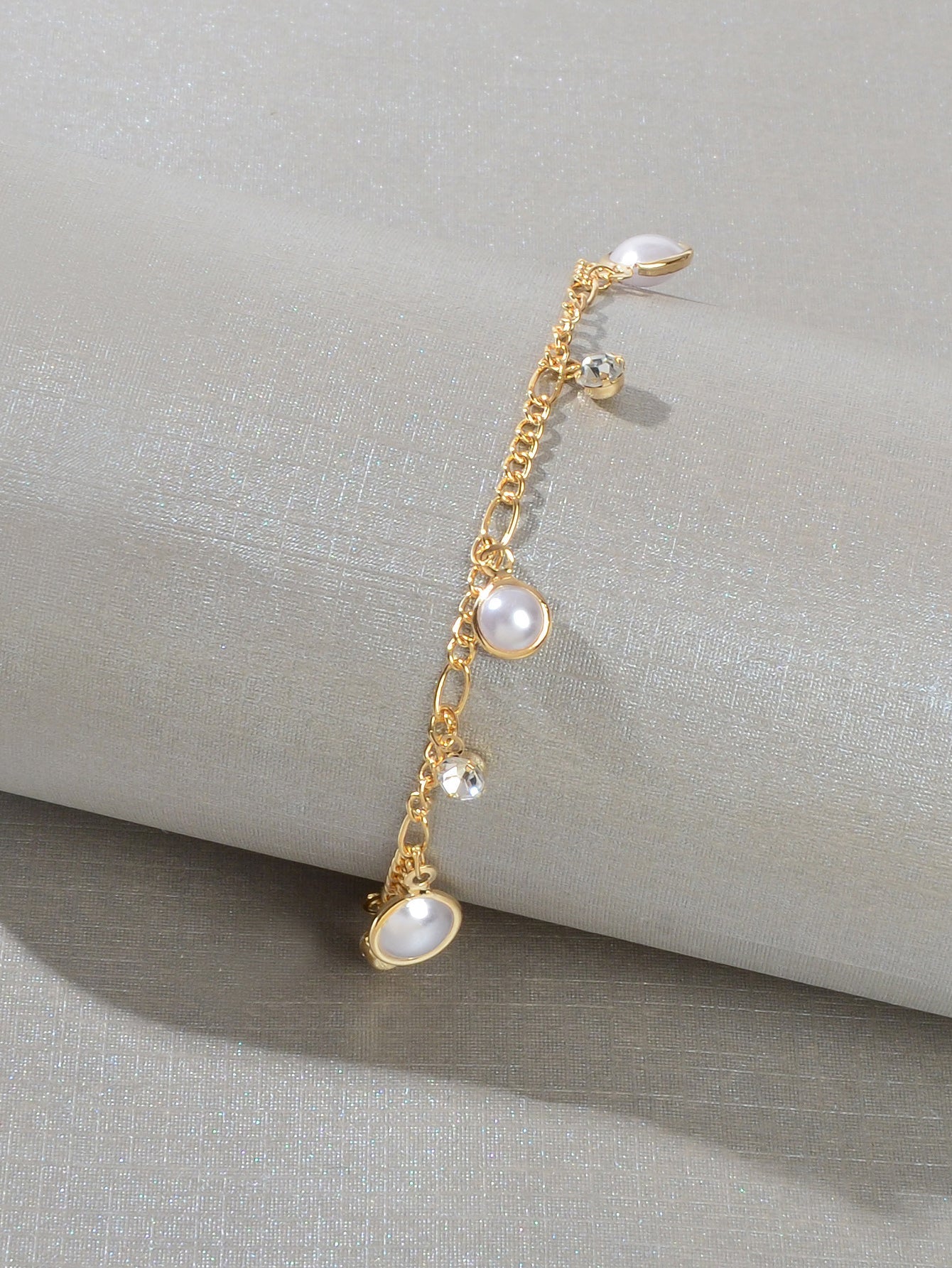 Boho Chic Pearl and Rhinestone Charm Gold Chain Anklet Adjustable Foot Jewellery-2