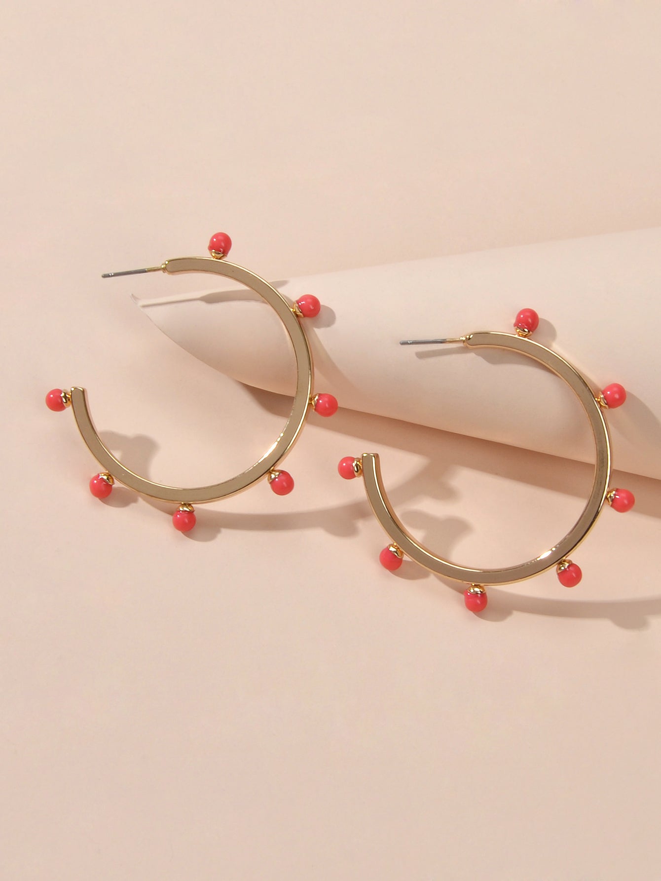 Designer Stylish Blue Hotpink Beads Silver Circle C Hoop Huggie Stud Earrings-2