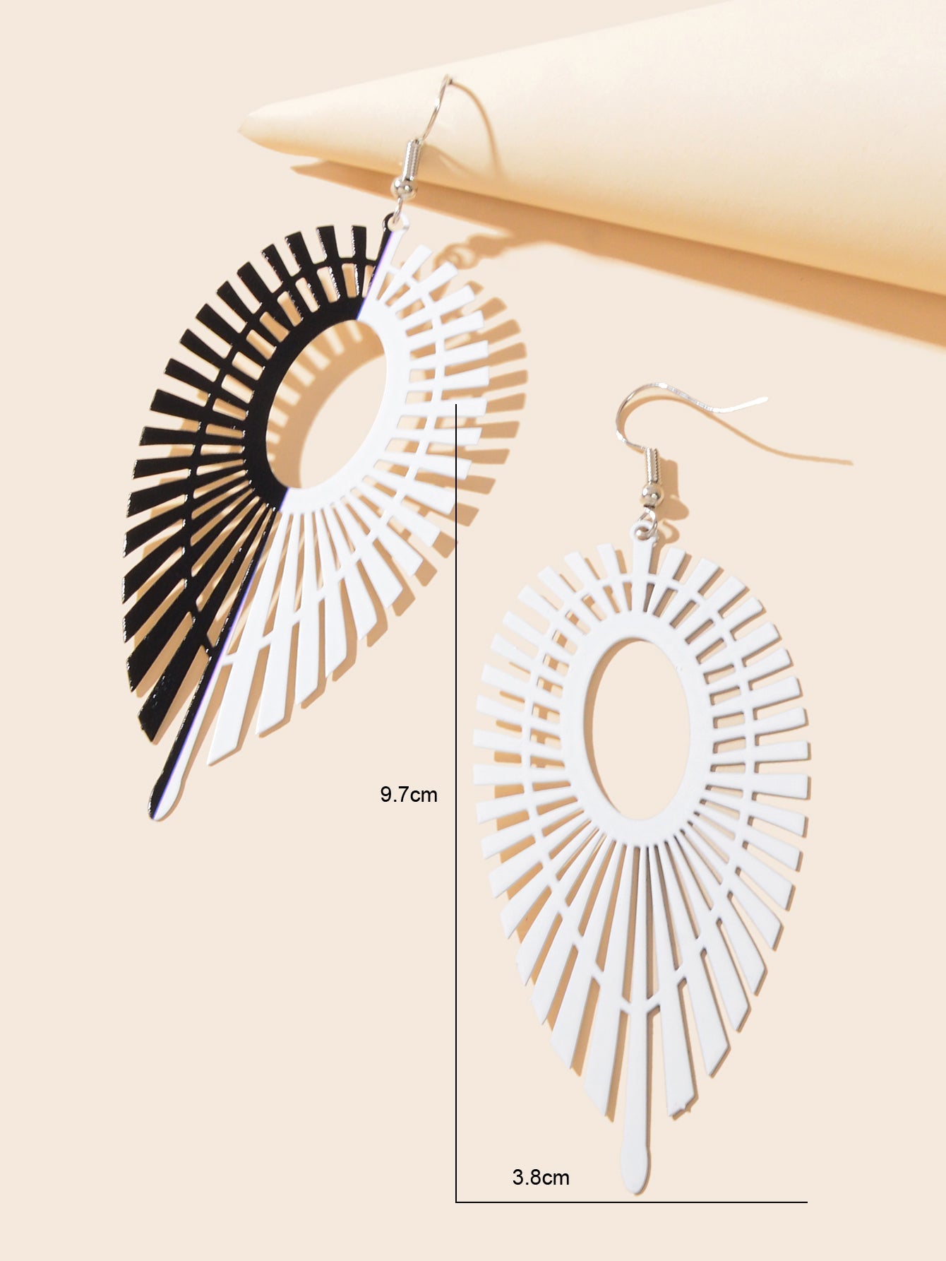 Designer Stylish Black White Hollow Geometric Dangle Earrings Party Decoration-3