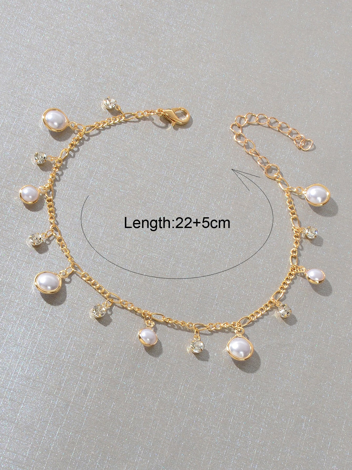 Boho Chic Pearl and Rhinestone Charm Gold Chain Anklet Adjustable Foot Jewellery-3