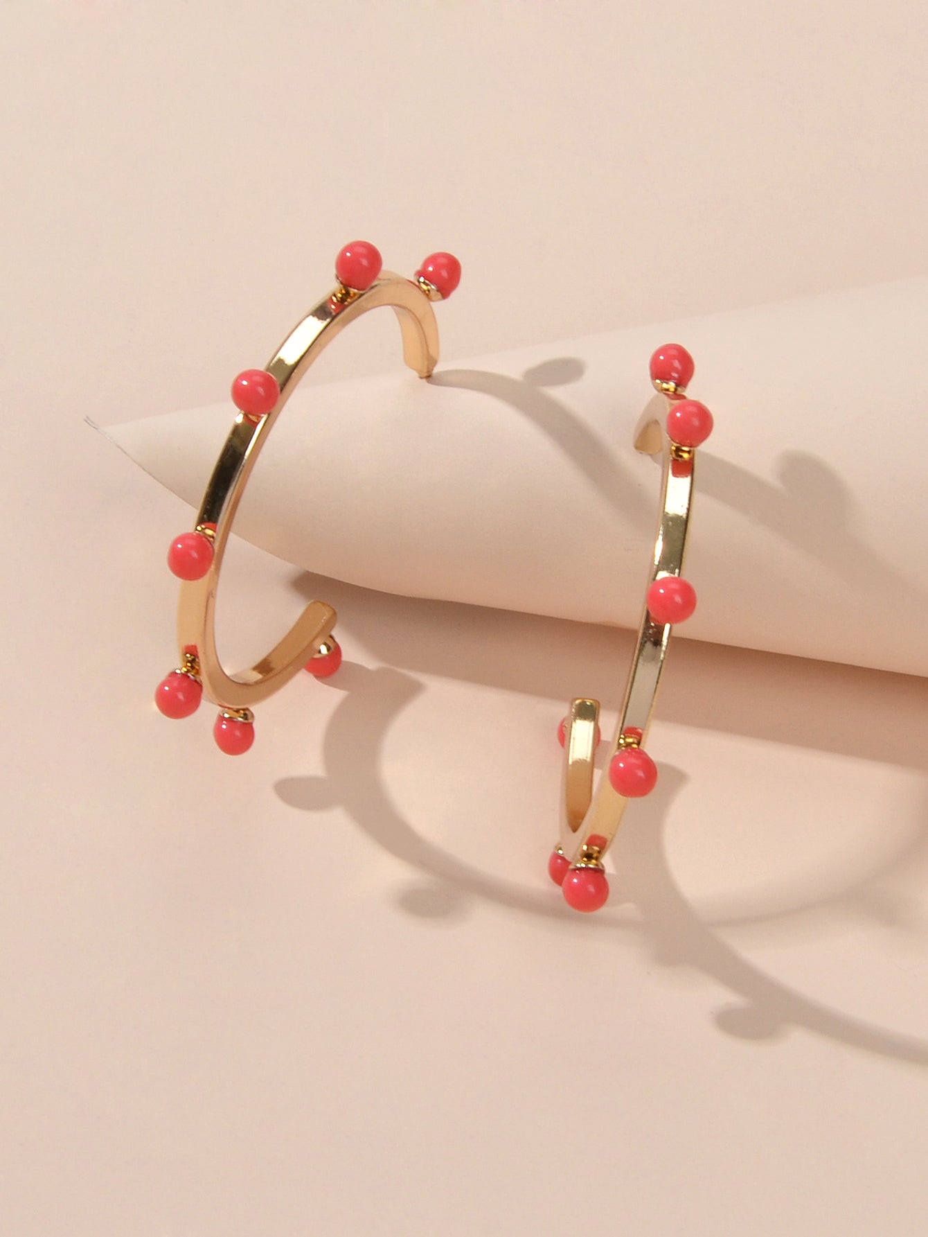 Designer Stylish Blue Hotpink Beads Silver Circle C Hoop Huggie Stud Earrings-3
