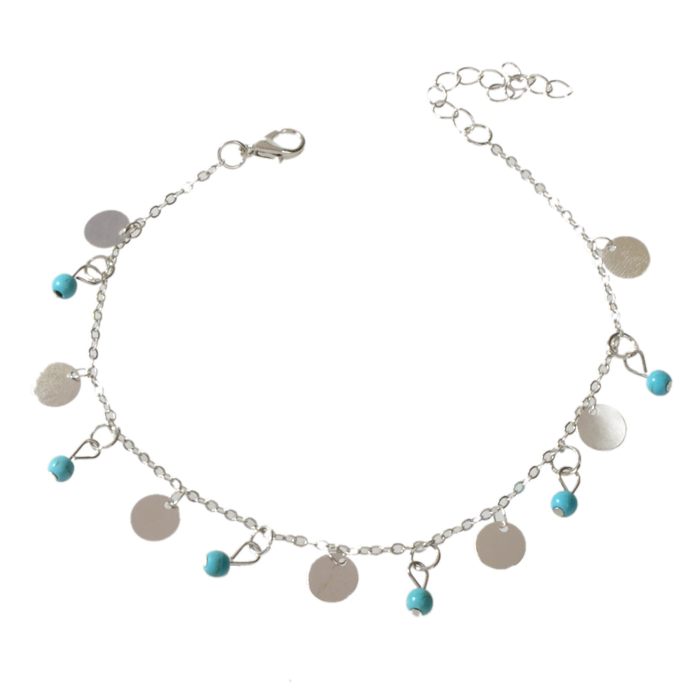 1pc Foot Beach Jewellery Silver Chain Disc Turquoise Charm Women Anklet Bracelet-3